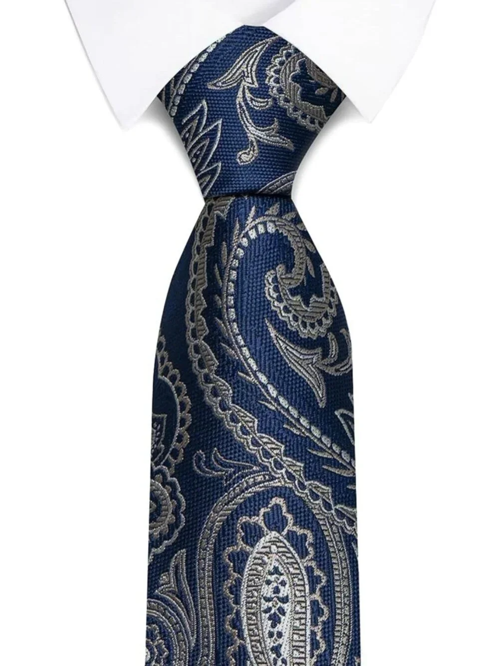 🆕Men Grey & Blue Microfiber intricate Paisley Slim Formal Necktie For Wedding